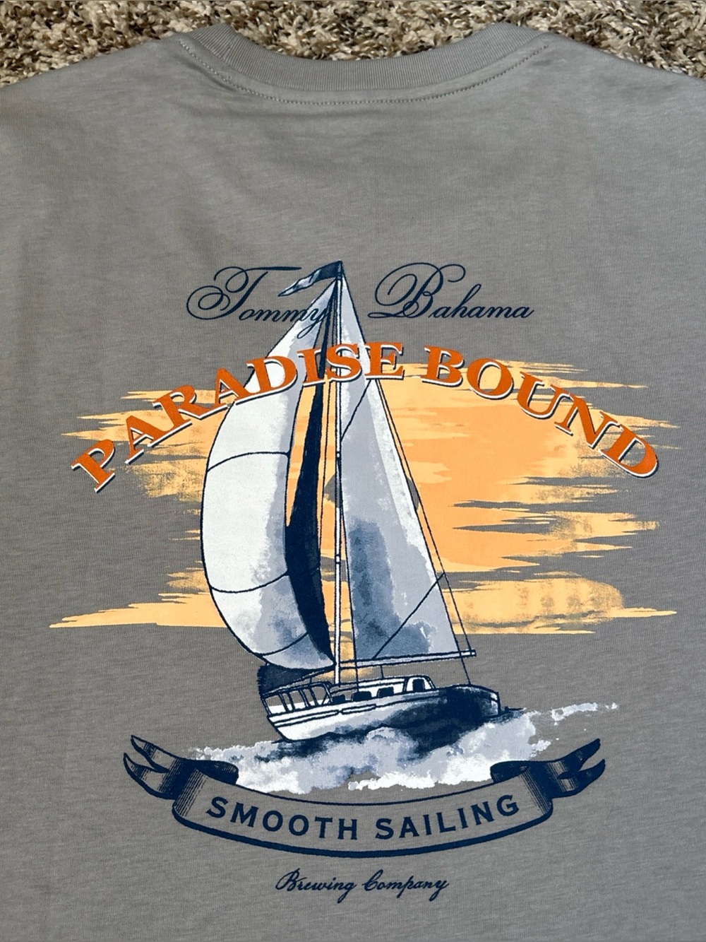 Tommy Bahama Gray Tee with Orange & Navy Sailboat Graphic